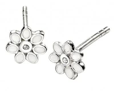 D For Diamond Silver Earrings E4122 Diamond Set Flower Silver Girls Earrings • £49.95