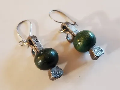 Vintage 1970s Horseshoe Nail Green Earrings • $24.99