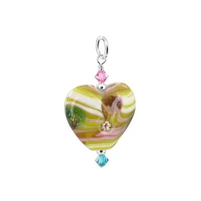 25mm Heart Multi Blown Glass And Austrian Crystals 925 Sterling Silver Pendant • $14.99
