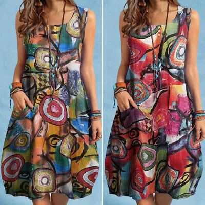 $19.75 • Buy Womens Floral Summer Vest Maxi Sundress Casual Hawaiian Beach Holiday Mini Dress