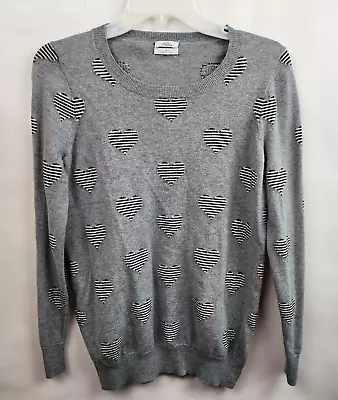 Madewell Wallace Womens Sweater Small Gray Heart Print Long Sleeve Pullover • $25.99