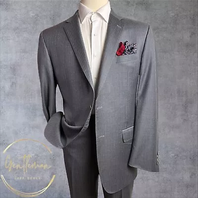 JOS A BANK Mens 2 Piece Two Button Suit Blazer Jacket 44L Pant 38Wx30L Wool Gray • $149