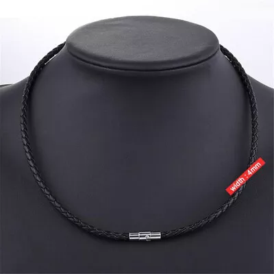 4/6/8MM Mens Black Braided Cord Rope Leather Necklace Choker W/ Magnetic Clasp • $7.79