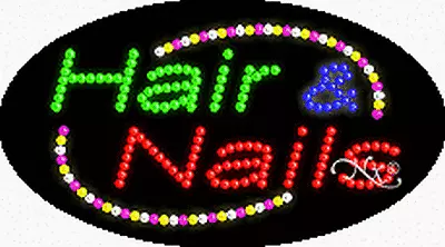 NEW “HAIR & NAILS  27x15x1 OVAL SOLID/ANIMATED LED SIGN W/CUSTOM OPTIONS 24005 • $269