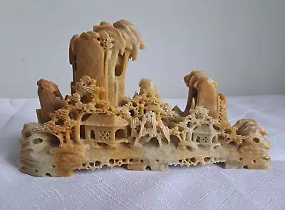 Vintage Hand Carved Soapstone Depicting Asian Village With Trees And Homes • $50