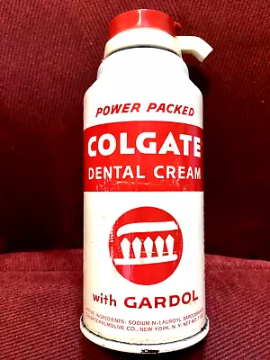 Vintage Dental Toothpaste Tin: Aerosol Push Button Colgate W/ Gardol Contents. • $13.95