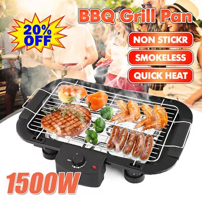 Indoor Table Top Electric Barbecue BBQ Grill Smoke Free Portable Griddle Camping • £23.40