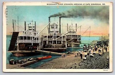 Mississippi River Steamers Arriving At Cape Girardeau Missouri 1932 Postcard • $4.95