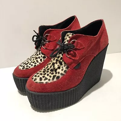 Underground Wulfrun Creeper Wedge Sole Shoes 38 5 VGC Animal Print Red Suede • £34.67