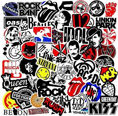 100 Rock Stickers Lot Heavy Metal Punk Band Music Guitar Car Decals Skateboard • $7.45