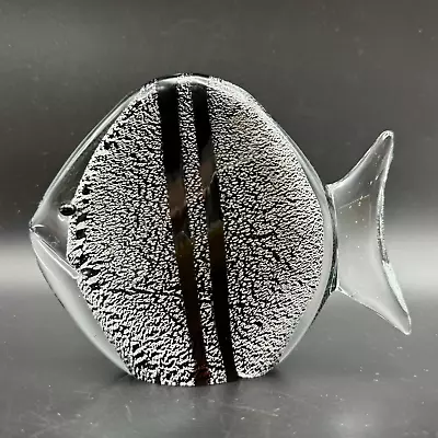 Vtg Giampaolo GHISETTI Murano Art Glass FISH BLACK SILVER Paperweight SIGNED • $99.95