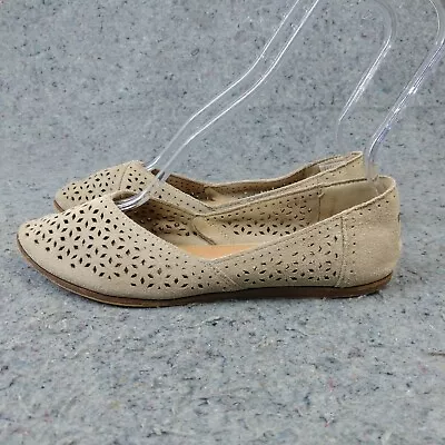 TOMS Jutti Flats Womens 8 Slip On Shoes Pointed Toe Perforated SuedeTan Beige • $20.64