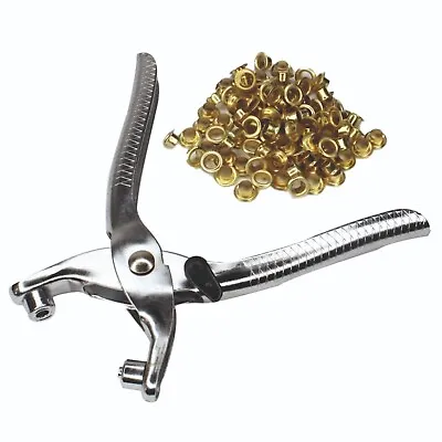 Eyelet Plier Punch Tool DIY Hole Maker Leather Craft Kit With 100 Brass Eyelets • £5.49