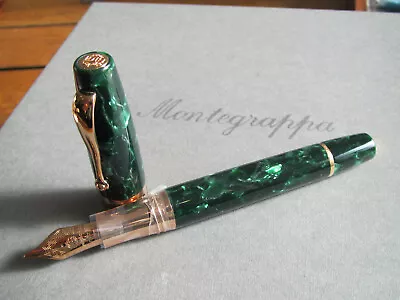 Montegrappa Extra 1930 Malachite Celluloid Rose Vermeil Foun Pen EF 18kt Nib MIB • $962.18