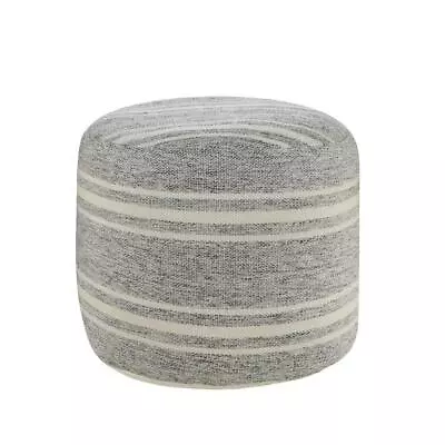 LR Home Pouf 14 X18 X18  Farmhouse Gray/White Stripe Upholstered Round Indoor • $70.91