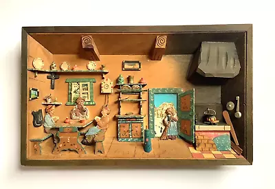 Carved Wood Diorama Vtg Hand Painted Country Folk Art Framed Wood Primitive RARE • $115