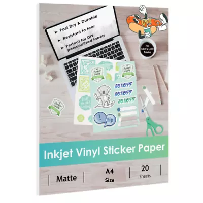 20 Pcs Printable Vinyl Sticker Paper For Inkjet Printer Matte White Waterproof  • $9.99