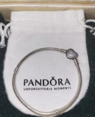 Pandora 925 Sterling Silver Moments Sparkling Heart Charms Bracelet W CZ 6.5  • $84