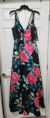 £47.53 • Buy NWT Juniors Teen Sz 7 Prom Formal Long Dress Blue Pink Floral Pockets Bridesmaid