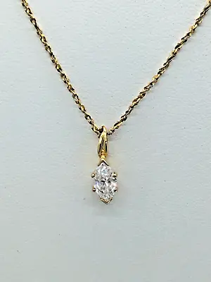 14K Yellow Gold .50ct Marquise Diamond Solitaire Necklace 16.5”  • $697