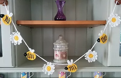 £6.50 • Buy Handmade Crochet Daisy & Buzzy Bee Bunting Garland Dresser Nursery Gift Idea