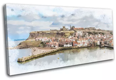 £29.99 • Buy Whitby Seaside Painting Landmarks SINGLE CANVAS WALL ART Picture Print