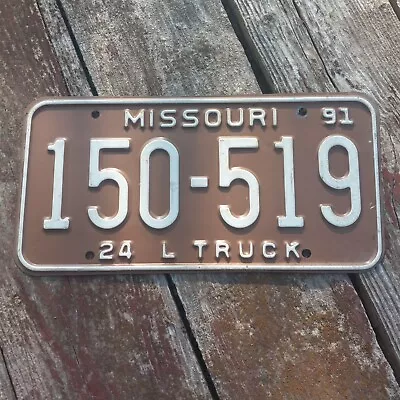 1991 Missouri 24 L TRUCK License Plate -  150-519  (white On Brown) MISSOURI 91 • $16.50