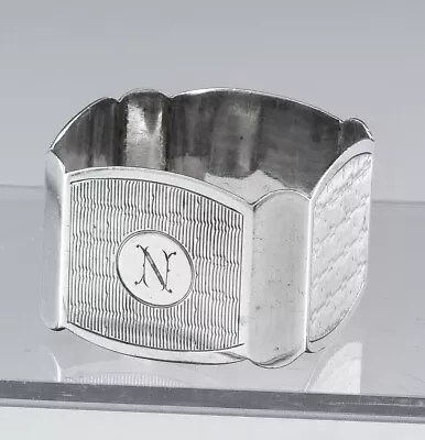 FINE C1926 BIRMINGHAM ENGLISH STERLING SILVER ETCHED NAPKIN RING N MONOGRAM • $49.95