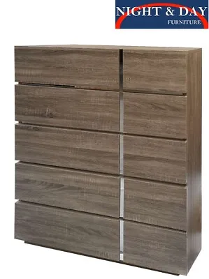 New Fully Constructed Mogo 5 Drawer Tallboy Chest Table Extension Runner Oak • $739