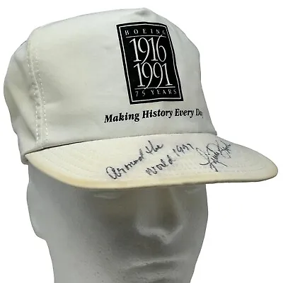 Pilot Linda Finch Autographed Hat Vintage 90s White Boeing Signed Baseball Cap • $29.24