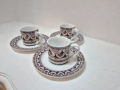 Set Of 3 Art Deco Vintage Styled Pied A Terre Jewel Expresso Cups & Saucers • £24