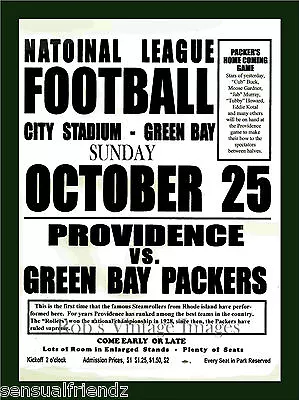  Green Bay Packers Providence Steamroller Game Poster NFL Football Rare Typo   • $8.48