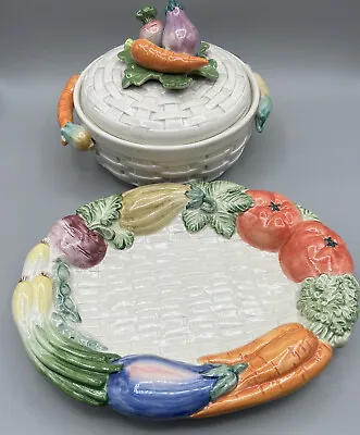 VTG Fitz &Floyd Harvest Vegetables Casserole & Matching Platter Thanksgiving • $32.99