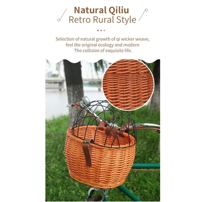 £36.28 • Buy Wicker Bike Basket For Small Dogs Cats Pet Carrier Front Basket With Wire Me GSA