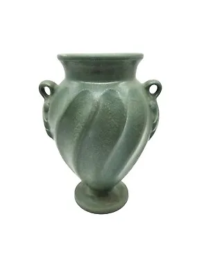 Haeger Urn Vase Swirl Twist Acanthus Leaf Handles Green Copper Glazed • $27