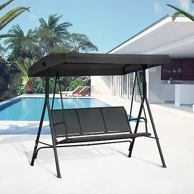 3 Seater Garden Swing Chair Patio Hammock Outdoor Bench Seat W/ Canopy Black • £112.99