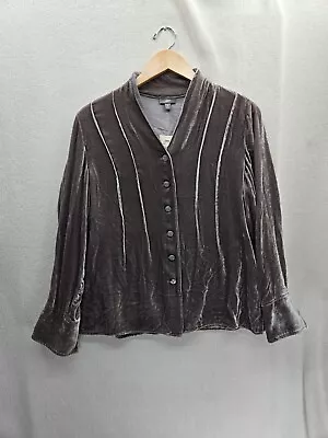 NWT J.Jill Pewter Silk Blend Velvet Button Blouse Top Size-M • $37