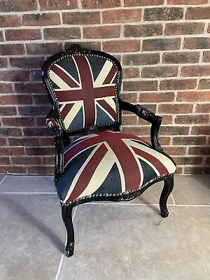 French Louis Style Shabby Chic Chair Union Jack With Black Frame • £144.99