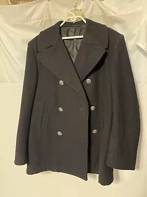 Wool Overcoat Pea Coat Peacoat Mens Coat 38 S Metal Buttons US Navy Vintage • $94.95