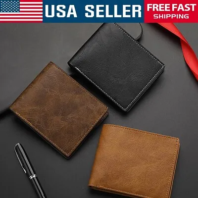 Men's Leather Bifold ID Card Holder Purse Wallet Billfold Handbag Slim Clutch • $6.95