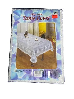NOS Vintage White Vinyl Crochet Table Cloth Lace Doily Cloth Rectangular 60 X90  • $22.30