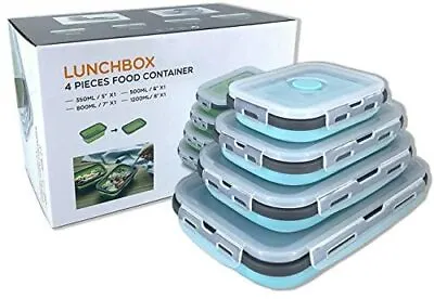 Collapsible Portable Silicone Food Storage Container Set Lunch Box 4 Pack Tra • £22.71