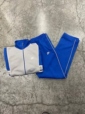 Vintage 80s Nike Blue Men’s Large Track Suit 2-piece Zip Up Synthetic Blue Tag • $0.99