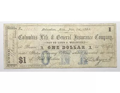1862 Mississippi Currency - Columbus - Civil War - 3861 • $75