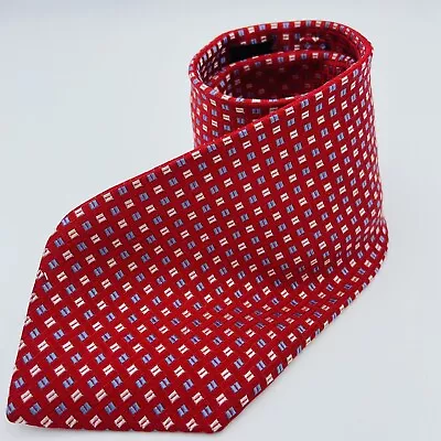 Mens Nicole Miller Neck Tie Woven Textured Micro Check Pattern Red Handmade • $10