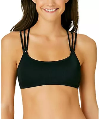California Waves Ribbed Strappy Back Bralette Top Black Size Medium - NWT • $9.99