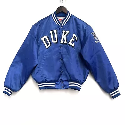 Vintage Swingster University Of Duke Blue Satin Snap Bomber Jacket Made In USA L • $149.95