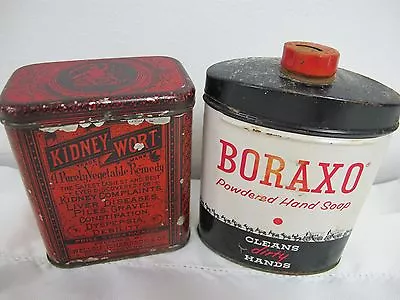 Vintage Metal Cans Tins Rare  Kidney Wort Remedy &  Boraxo Hand Soap  • $14.95