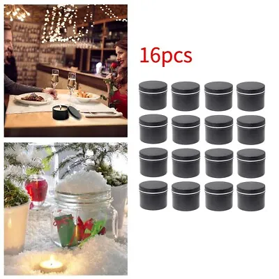 16Pcs Round Candle Tins Black Metal Tins For Wax Soy Making Container Jars Gift • £11.89