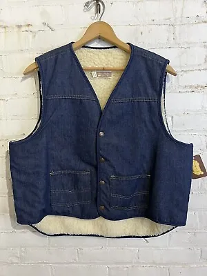 Vintage 80s Roebucks Western Wesr Lined Vest XL Denim  Vtg Workwear Cowboy • $34.20